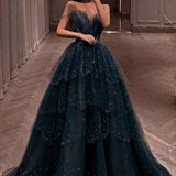 Cifeeo-Cyber Monday Christmas party outfits Elegant Ball Gown Straps Long Tulle Blue Prom Dress B492