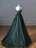 Cifeeo-Cyber Monday Christmas party outfits Elegant A line Dark Green Tulle Long Prom Dress B498