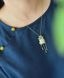 CIFEEO- Beautiful Blue Copper Overgild Jade Agate Pagoda Tassel Pendant Necklace KX1065