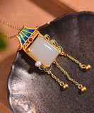 CIFEEO- Beautiful Blue Copper Overgild Jade Agate Pagoda Tassel Pendant Necklace KX1065