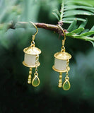 CIFEEO- Beautiful Gold Sterling Silver Overgild Jade Tassel Drop Earrings GH1016