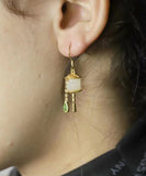 CIFEEO- Beautiful Gold Sterling Silver Overgild Jade Tassel Drop Earrings GH1016