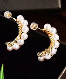 CIFEEO- Sterling Silver Overgild Pearl Hoop Earrings