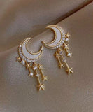 CIFEEO- Beautiful Gold Sterling Silver Overgild Zircon Moon Star Drop Earrings GH1064