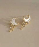 CIFEEO- Beautiful Gold Sterling Silver Overgild Zircon Moon Star Drop Earrings GH1064