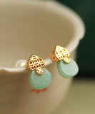 CIFEEO- Beautiful Light Green Sterling Silver Overgild Jade Stud Earrings DF1016