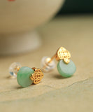 CIFEEO- Beautiful Light Green Sterling Silver Overgild Jade Stud Earrings DF1016