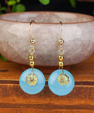 CIFEEO- 14K Gold Chalcedony Floral Drop Earrings