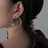 CIFEEO- Boho Silk Metal Asymmetrical Exaggeration Hoop Earrings ZZ046