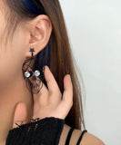 CIFEEO- Boutique Black Metal Zircon Human Skeleton Hollowing Out Drop Earrings ZZ016