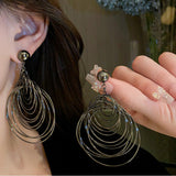 CIFEEO- Boutique Black Stainless Steel Alloy Hollow Out Drop Earrings ZZ047