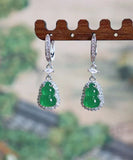 CIFEEO- Boutique Green Sterling Silver Inlaid Zircon Jade Gourd Drop Earrings ZZ076