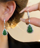 CIFEEO- Boutique Green Sterling Silver Inlaid Zircon Jade Gourd Drop Earrings ZZ076