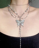 CIFEEO- Boutique Silk Metal Butterfly Pearl Multilayer Tassel Lariat Necklace ZZ066