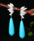 CIFEEO- Sterling Silver Water Drop Turquoise Drop Earrings