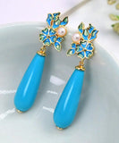 CIFEEO- Sterling Silver Water Drop Turquoise Drop Earrings