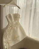 Cifeeo-back to school outfits Cute A line Straps Satin Ivory Homecoming Dress Party Dress C1175