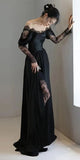 Cifeeo- Fairytale Mermaid Long Sleeves Lace Black Off The Shoulder Wedding Dress C1241