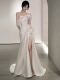 Cifeeo- Fairytale Mermaid Short Sleeves White Off The Shoulder Slit Wedding Dress C1243