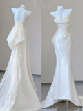 Cifeeo- Fairytale Mermaid Sweetheart Satin White Long Wedding Dresses Brides Gown C1251