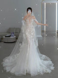 Cifeeo- Fairytale Mermaid Sweetheart Lace White Long Wedding Dress C1267