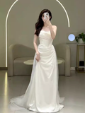 Cifeeo- White Mermaid Strapless Satin Wedding Dress With Sleeves C1455