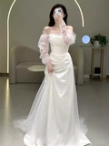 Cifeeo- White Mermaid Strapless Satin Wedding Dress With Sleeves C1455