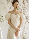 Cifeeo- Chic A line Off The Shoulder White Wedding Dress With Short Sleeves C1460