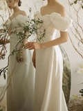 Cifeeo- Chic A line Off The Shoulder White Wedding Dress With Short Sleeves C1460