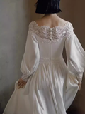 Cifeeo- Chic A line Off The Shoulder Lace White Wedding Dress With Long Sleeves C1466