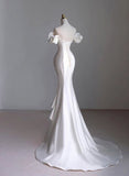 Cifeeo- White Mermaid Hi Lo Satin Beading Wedding Dress C1507