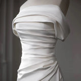 Cifeeo- Timeless Sheath Off The Shoulder Satin Long Wedding Dresses With Slit C1629