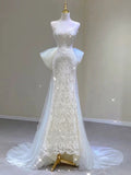 Cifeeo- Timeless Mermaid Sweetheart Lace Long Wedding Dresses With Bowknot C1631