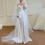 Cifeeo- Timeless A Line Off The Shoulder Long Lace White Wedding Dresses With Slit C1655