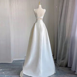 Cifeeo- Unique High Low Straps Satin Long White Wedding Dresses C1675