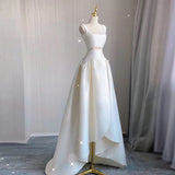 Cifeeo- Unique High Low Straps Satin Long White Wedding Dresses C1675