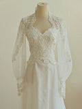 Cifeeo- Chic A line Sweetheart Lace Long Sleeves White Wedding Dresses C1680