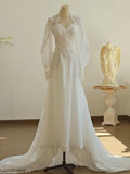 Cifeeo- Chic A line Sweetheart Lace Long Sleeves White Wedding Dresses C1680