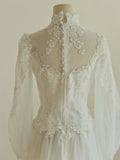 Cifeeo- Chic A line Sweetheart Lace Long Sleeves White Wedding Dresses C1680