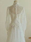 Cifeeo- Chic A line Sweetheart Lace Long Sleeves White Wedding Dresses C1680