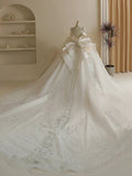 Cifeeo- Unique Ball Gown High Neckline Sequin Lace Long White Wedding Dresses C1787