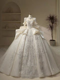 Cifeeo- Unique Ball Gown High Neckline Sequin Lace Long White Wedding Dresses C1787