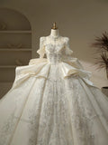 Cifeeo- Unique Ball Gown High Neckline Sequin Lace Long White Wedding Dresses C1787