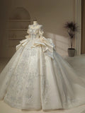 Cifeeo- Unique Ball Gown High Neckline Sequin Lace Long White Wedding Dresses C1787