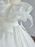 Cifeeo- Simple Ball Gown Sweetheart Satin Long White Wedding Dresses With Bow C1788