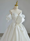 Cifeeo- Simple Ball Gown Sweetheart Satin Long White Wedding Dresses With Bow C1788