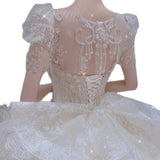 Cifeeo- Dreamy Ball Gown Scoop Neckline White Lace Long Wedding Dresses With Beads C1792