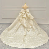 Cifeeo- Timeless Ball Gown Sweetheart Long Puffy Sleeves Sequin Wedding Dresses With Bowknot C1800