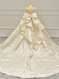 Cifeeo- Timeless Ball Gown Sweetheart Long Puffy Sleeves Sequin Wedding Dresses With Bowknot C1800