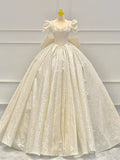 Cifeeo- Timeless Ball Gown Sweetheart Long Puffy Sleeves Sequin Wedding Dresses With Bowknot C1800